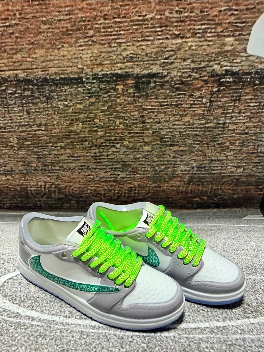 Nike Dior White Sneakers with Neon Green Accents Mini Collectible